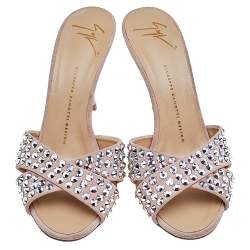 مملوكة مسبقًا صندل سلايد جوسيبي زانوتي زخرفة كريستال سويدي بيج مقاس 38.5
