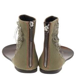 Pre Owned صندل فلات جوسيبي زانوتي كانفاس أخضر مزخرف كريستال جمجمة مزينة مقاس 36