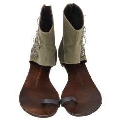 Pre Owned صندل فلات جوسيبي زانوتي كانفاس أخضر مزخرف كريستال جمجمة مزينة مقاس 36