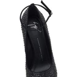 Giuseppe Zanotti Black Crystal Embellished Suede Heelless Peep Toe Platform Pumps Size 40.5