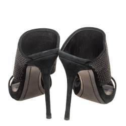 مملوكة مسبقًا صندل جوسيبي زانوتي مقدمة مفتوحة سويدي مزخرف كريستال وساتان أسود مقاس 36