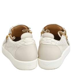 Pre Owned Giuseppe Zanotti Grey Python Embossed Leather and Leather Lace up Sneakers Size 37.5