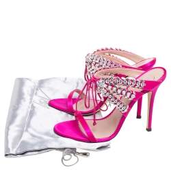 مملوكة مسبقًا Giuseppe Zanotti Pink Satin Crystal Embellished Slide Sandals Size 39