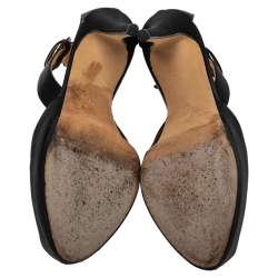 مملوكة مسبقًا صندل جوسيبي زانوتي ساتان أسود مقدمة مفتوحة نعل سميك بإسورة كاحل مقاس 39