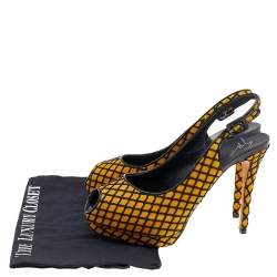 Giuseppe Zanotti Yellow/Black Suede And Fabric Platform Peep Toe Slingback Sandals Size 38.5