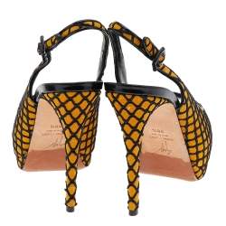 Giuseppe Zanotti Yellow/Black Suede And Fabric Platform Peep Toe Slingback Sandals Size 38.5