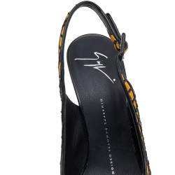 Giuseppe Zanotti Yellow/Black Suede And Fabric Platform Peep Toe Slingback Sandals Size 38.5
