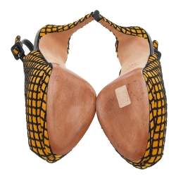 Giuseppe Zanotti Yellow/Black Suede And Fabric Platform Peep Toe Slingback Sandals Size 38.5