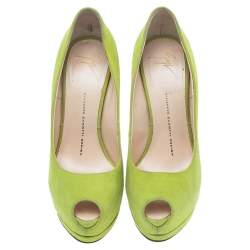  Giuseppe Zanotti Green Suede Sharon Peep-Toe Platform Pumps Size 38