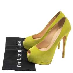  Giuseppe Zanotti Green Suede Sharon Peep-Toe Platform Pumps Size 38