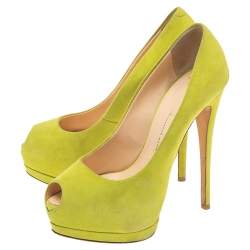  Giuseppe Zanotti Green Suede Sharon Peep-Toe Platform Pumps Size 38