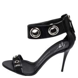 Pre Owned Giuseppe Zanotti Black Leather Ankle Strap Sandals Size 38