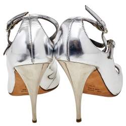 مملوكة مسبقًا حذاء كعب عالي جوسيبي زانوتي جلد فضي ميتاليك سير كاحل مقاس 38.5