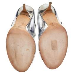 مملوكة مسبقًا حذاء كعب عالي جوسيبي زانوتي جلد فضي ميتاليك سير كاحل مقاس 38.5