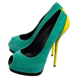 Giuseppe Zanotti Tri-Color Suede And Patent Leather Peep Toe Platform Pumps Size 37
