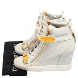 Pre Owned Giuseppe Zanotti White Croc Embossed Leather Coby High-Top Sneakers Size 38