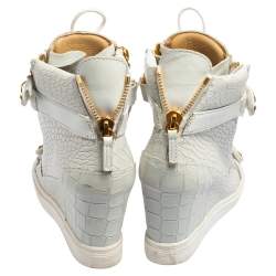 Pre Owned Giuseppe Zanotti White Croc Embossed Leather Coby High-Top Sneakers Size 38