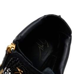 Pre Owned Giuseppe Zanotti Black Suede And Leather Crystal Embellished Suede Wedge Sneakers Size 35