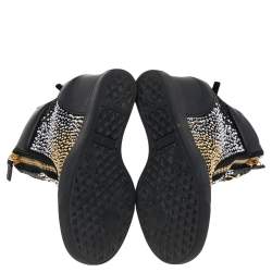 Pre Owned Giuseppe Zanotti Black Suede And Leather Crystal Embellished Suede Wedge Sneakers Size 35