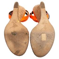 Pre Owned صندل جوسيبي زانوتي جلد برتقالي لامع سير كاحل بسلسلة كعب روكي مقاس 38.5