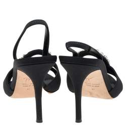 Pre Owned Giuseppe Zanotti Black Fabric Crystal Embellished Sandals Size 37