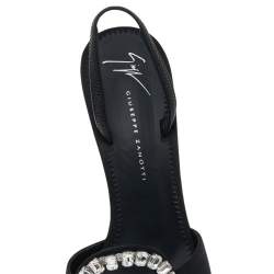 Pre Owned Giuseppe Zanotti Black Fabric Crystal Embellished Sandals Size 37