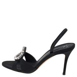 Pre Owned Giuseppe Zanotti Black Fabric Crystal Embellished Sandals Size 37