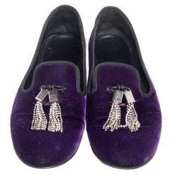 Giuseppe Zanotti  Purple Velvet Embellished Slip on Loafers Size 38