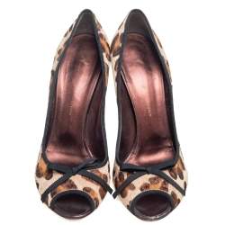 Pre Owned Giuseppe Zanotti Leopard Print Calf Hair Peep Toe Pumps Size 41