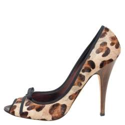 Pre Owned Giuseppe Zanotti Leopard Print Calf Hair Peep Toe Pumps Size 41