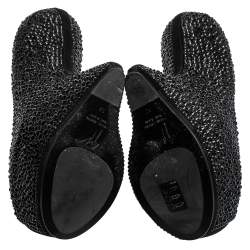 Pre Owned Giuseppe Zanotti Black Crystal Embellished Suede Heelless Peep Toe Platform Pumps Size 37