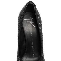 Pre Owned Giuseppe Zanotti Black Crystal Embellished Suede Heelless Peep Toe Platform Pumps Size 37