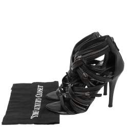 Giuseppe Zanotti For Pierre Balmain Black Leather Zip-Embellished Sandals Size 36.5