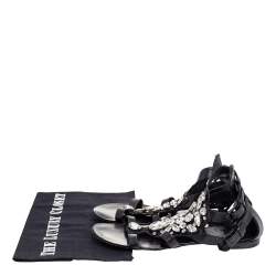 Giuseppe Zanotti Black Leather Crystal Embellished Ankle Strap Flat Sandals Size 36 