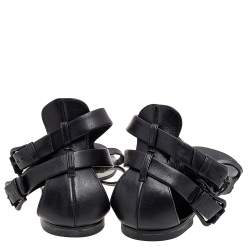Giuseppe Zanotti Black Leather Crystal Embellished Ankle Strap Flat Sandals Size 36 