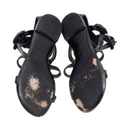 Giuseppe Zanotti Black Leather Crystal Embellished Ankle Strap Flat Sandals Size 36 