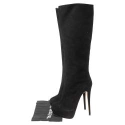 Pre Owned Giuseppe Zanotti Black Suede Platform Calf Boots Size 37