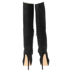 Pre Owned Giuseppe Zanotti Black Suede Platform Calf Boots Size 37