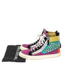 Pre Owned Giuseppe Zanotti Multicolor Suede Spike High-Top Sneakers Size 37