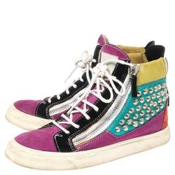 Pre Owned Giuseppe Zanotti Multicolor Suede Spike High-Top Sneakers Size 37