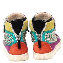 Pre Owned Giuseppe Zanotti Multicolor Suede Spike High-Top Sneakers Size 37