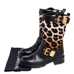 Pre Owned حذاء بوت منتصف ساق جوسيبي زانوتي جلد وشعر عجل بيج/ أسود مقاس 39