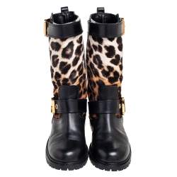 Pre Owned حذاء بوت منتصف ساق جوسيبي زانوتي جلد وشعر عجل بيج/ أسود مقاس 39