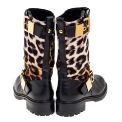 Pre Owned حذاء بوت منتصف ساق جوسيبي زانوتي جلد وشعر عجل بيج/ أسود مقاس 39