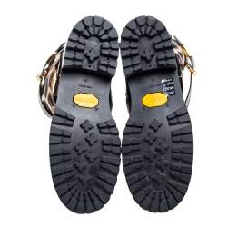 Pre Owned حذاء بوت منتصف ساق جوسيبي زانوتي جلد وشعر عجل بيج/ أسود مقاس 39