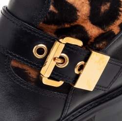 Pre Owned حذاء بوت منتصف ساق جوسيبي زانوتي جلد وشعر عجل بيج/ أسود مقاس 39