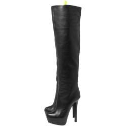 Pre Owned حذاء بوت فوق الركبة جوسيبي زانوتي نعل سميك جلد أسود مقاس 36.5