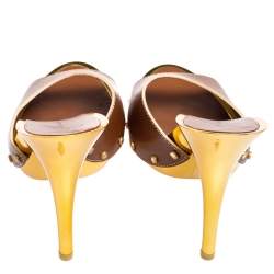 Giuseppe Zanotti Brown/Gold Leather Slide Clogs Size 41