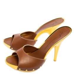 Giuseppe Zanotti Brown/Gold Leather Slide Clogs Size 41