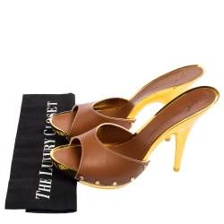 Giuseppe Zanotti Brown/Gold Leather Slide Clogs Size 41